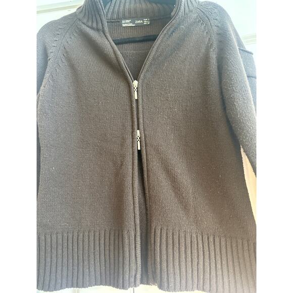 Zara Brown Wool Blend Double two Way Zipper Sweater Jacket - Picture 4 of 6